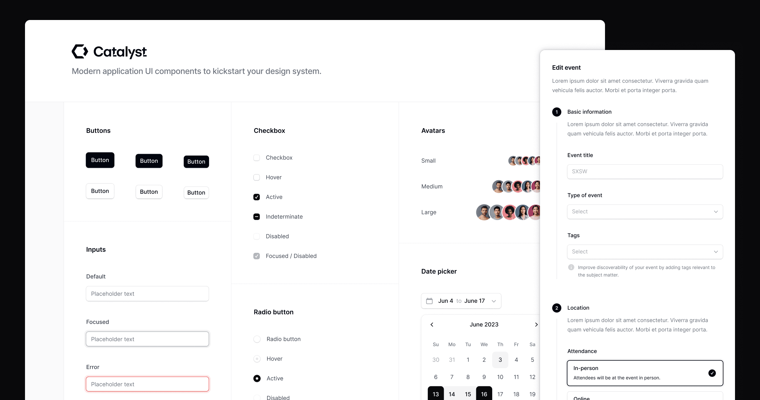 A collage of components included in the Catalyst UI kit.